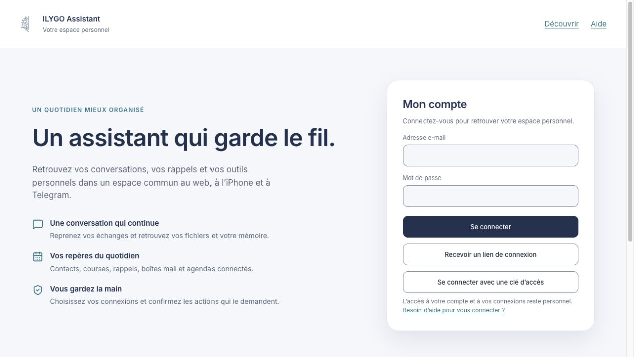 Connexion au compte personnel, exemple fictif