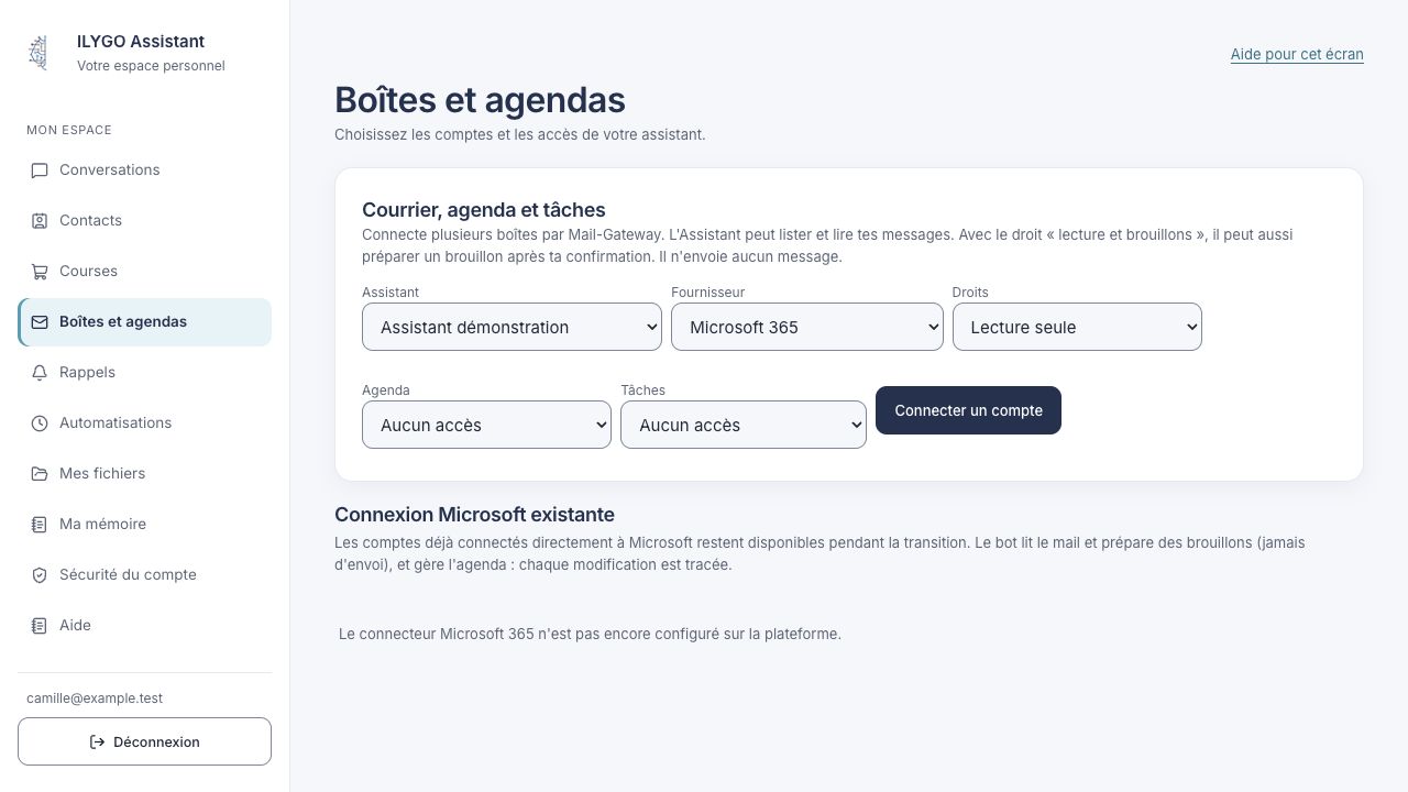 Boîtes, agendas et tâches, exemple fictif